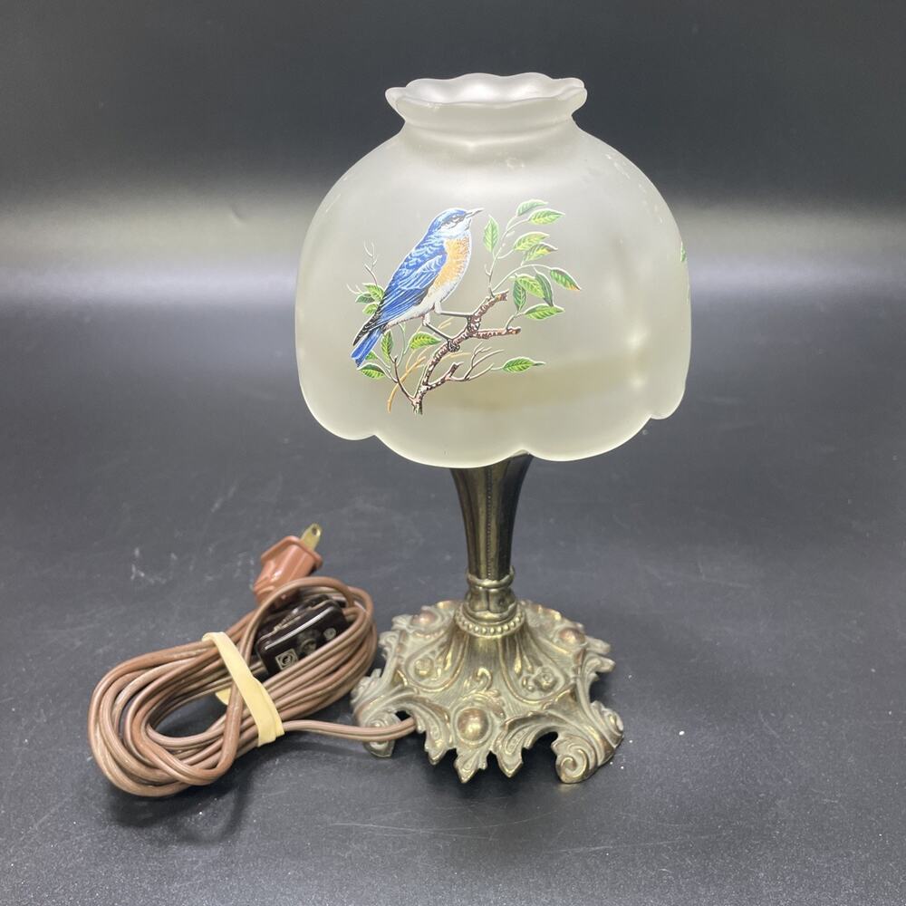 Vtg 1920-40s Hubley Manufacturing Co Westmoreland Frosted Glass/Metal Bird Lamp